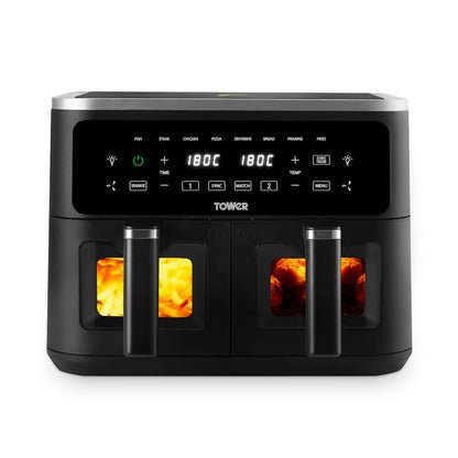 Dual Basket Air Fryer 9L 2400W 8 Presets Sync Function Black