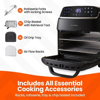 Digital Air Fryer Oven 12L 1800W 8 Presets Rotisserie Black