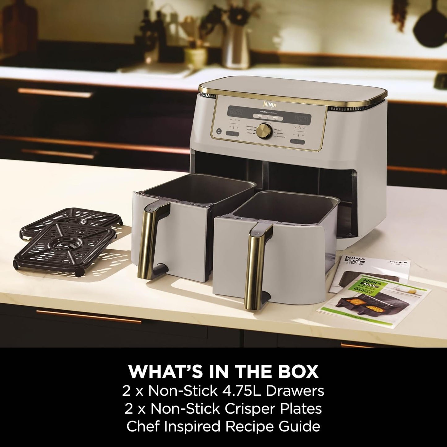 Dual Zone Digital Air Fryer 9.5L 6-in-1 Stone Gold