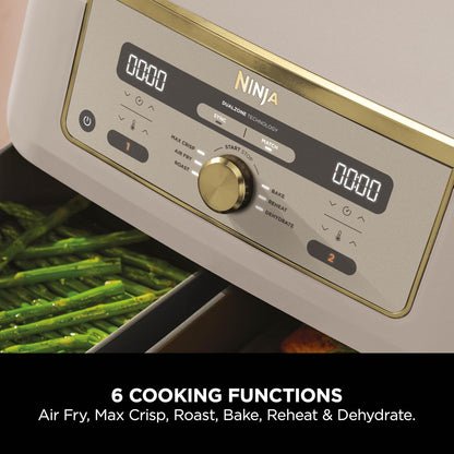 Dual Zone Digital Air Fryer 9.5L 6-in-1 Stone Gold