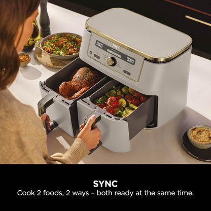 Dual Zone Digital Air Fryer 9.5L 6-in-1 Stone Gold