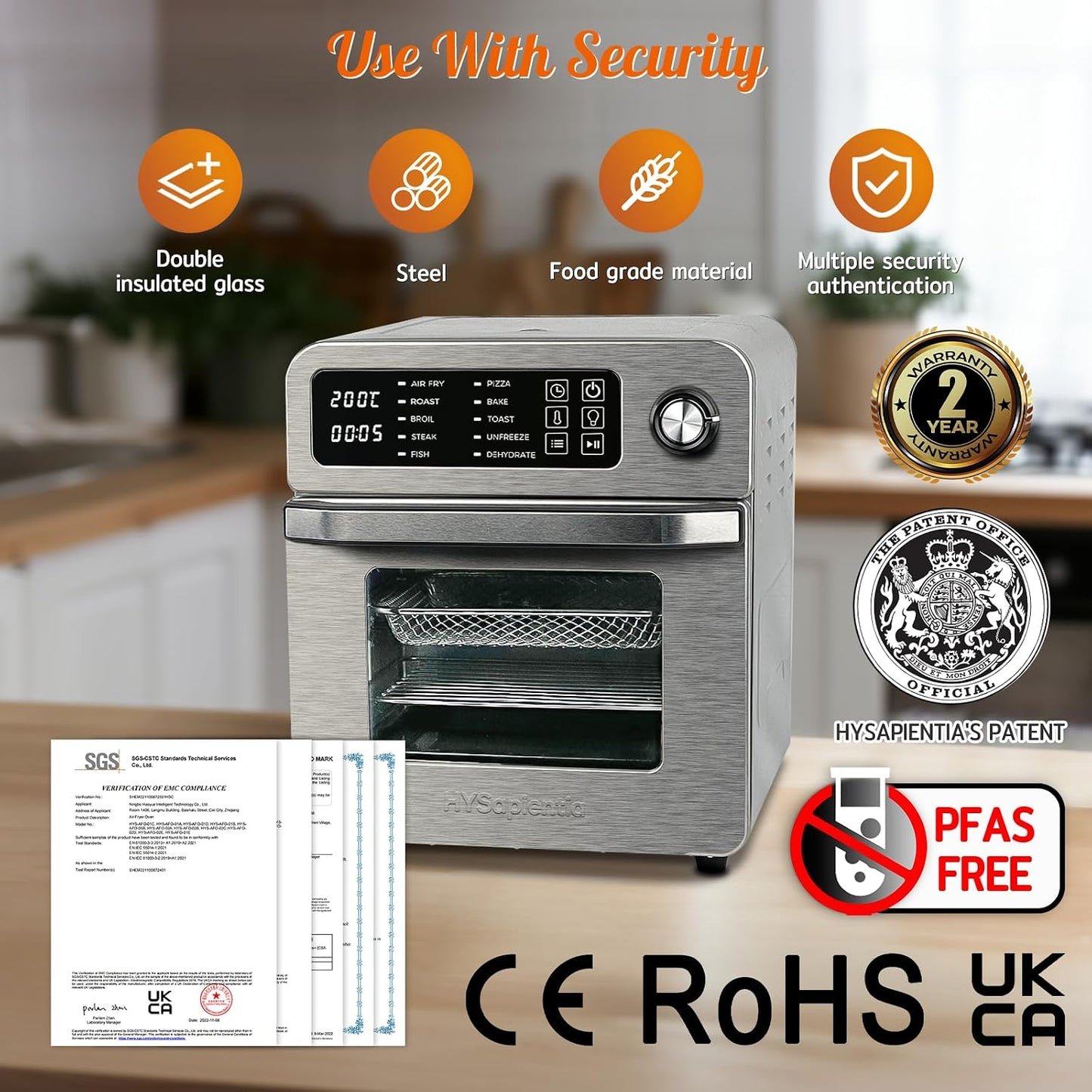 Air Fryer Oven 15L 1700W 10-in-1 Digital Knob Silver