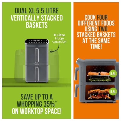 Dual Stack Air Fryer 11L 2460W 6 Presets Graphite